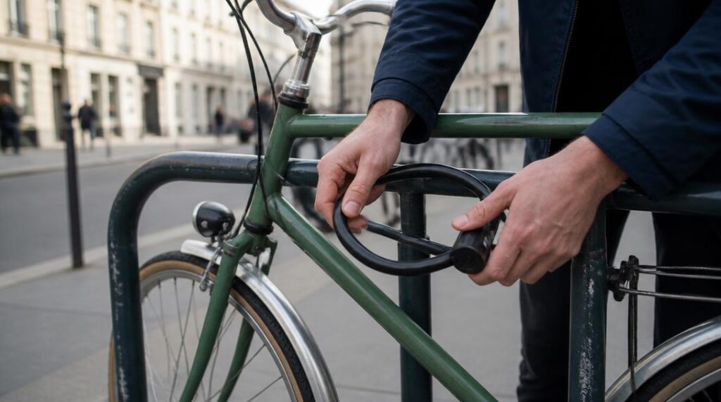 Antivol en U fixé au cadre et à la roue
