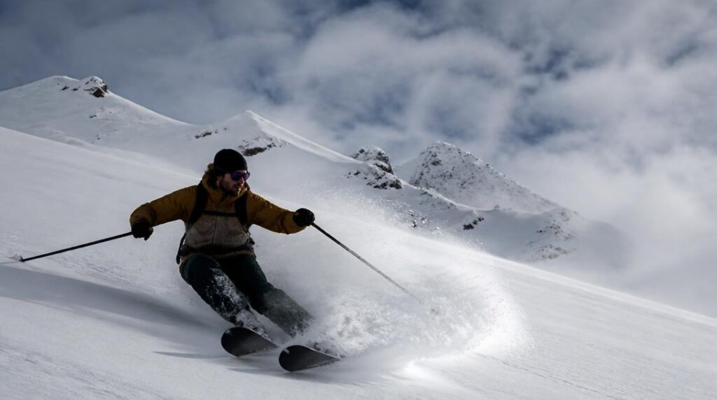 Skieur freeride dans la poudreuse