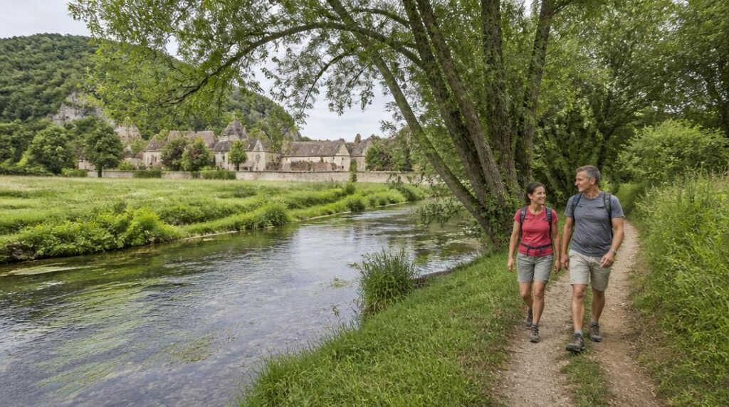 Randonnée près de la rivière dans la vallée de la Vézère