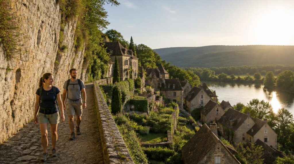 Balade en Dordogne au-dessus d'un village de pierre
