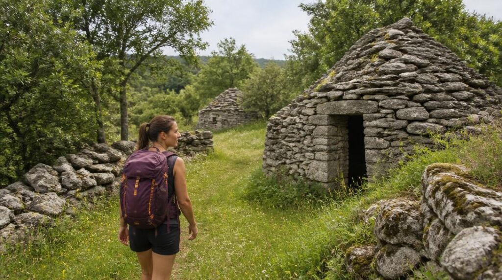 Balade Périgord Noir près de cabanes en pierre