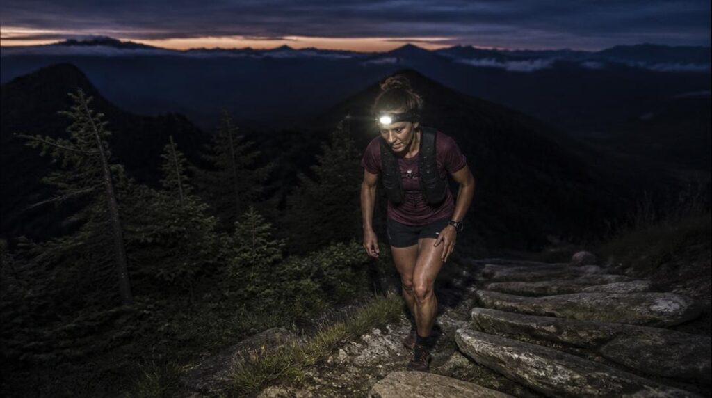 Coureur en ascension sur un ultra-trail de montagne