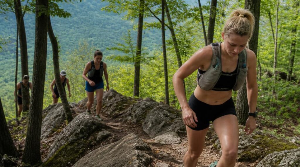 Coureurs sur les crêtes d’un trail ardennais