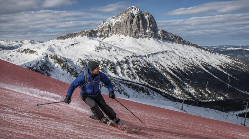 Skieur sur domaine skiable Corse en montagne sauvage
