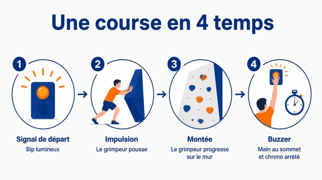 Étapes d'une course de speed climbing