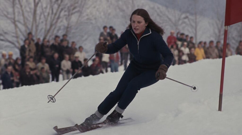 Skieuse alpine française sur piste dans les années 1970