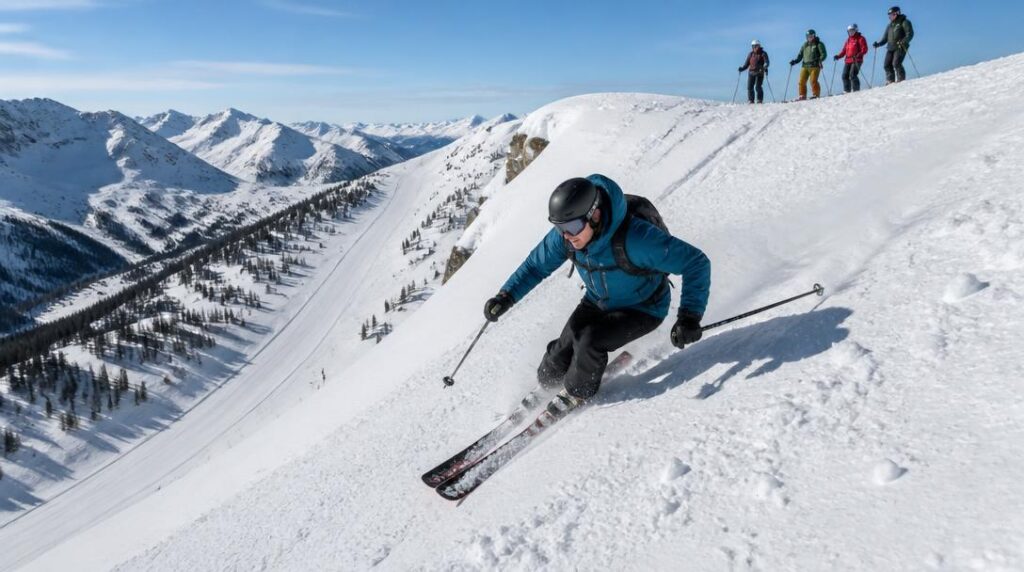 Skieur expérimenté dans un grand domaine alpin