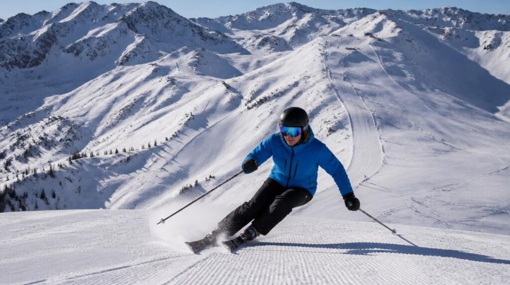 Grand domaine skiable avec pistes rouges en montagne