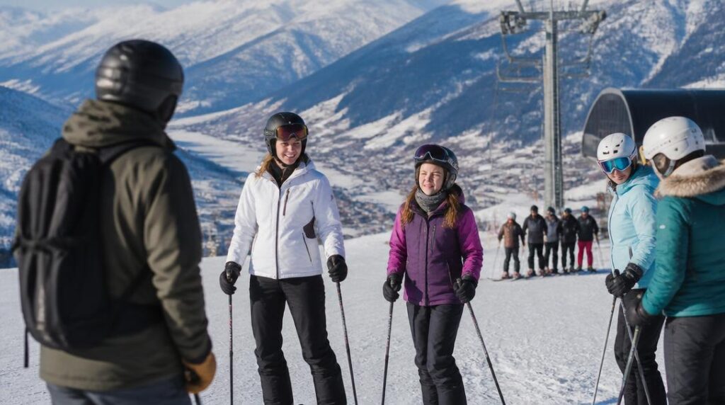 Groupe de skieurs dans un domaine des Grisons
