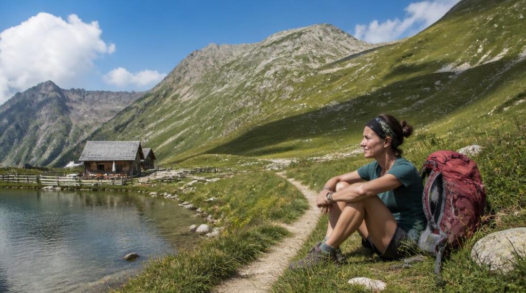 Lac alpin et chalets pour randonnée Abondance