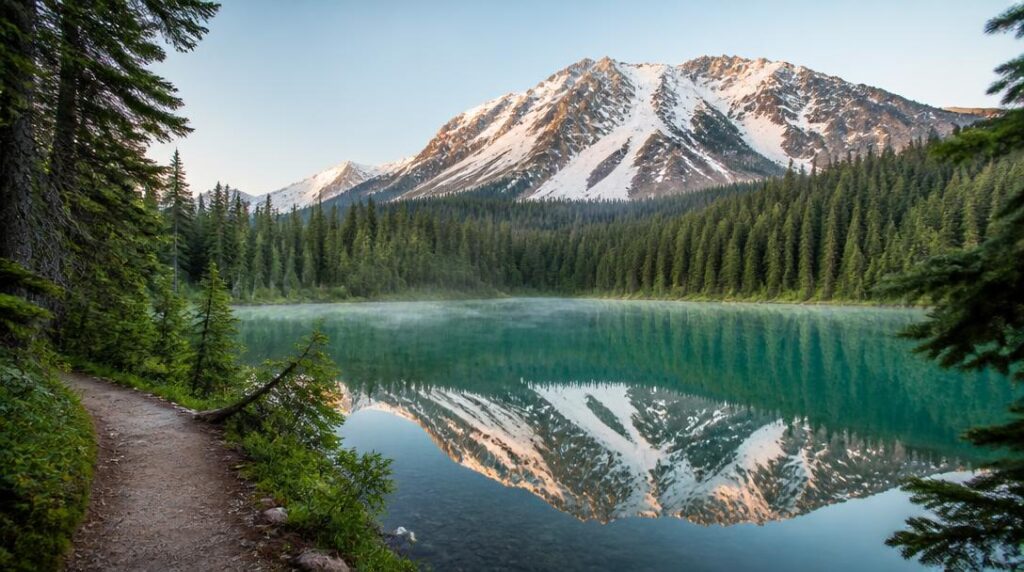 Lac vert pour randonnée facile en montagne