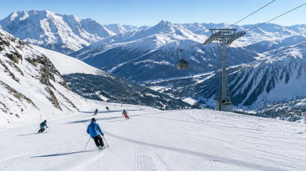 Liaison entre pistes d’un grand domaine skiable
