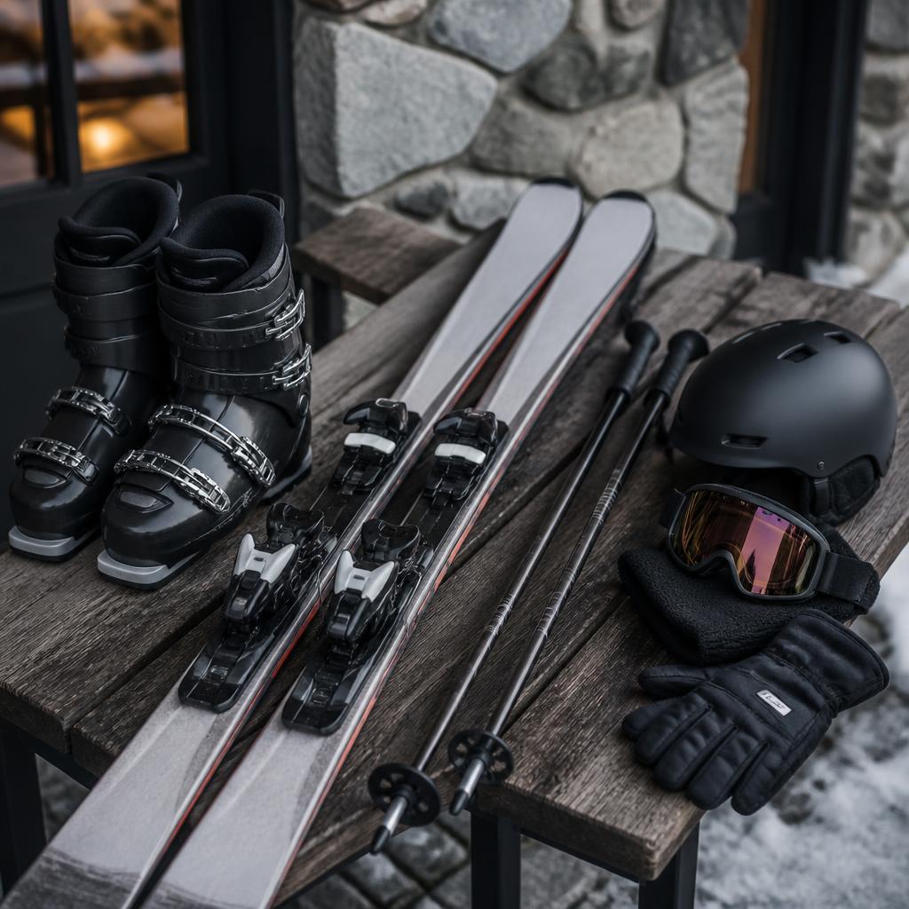 Matériel de ski à louer avec casque et accessoires