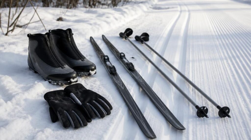 Matériel ski de fond pour débutant sur neige