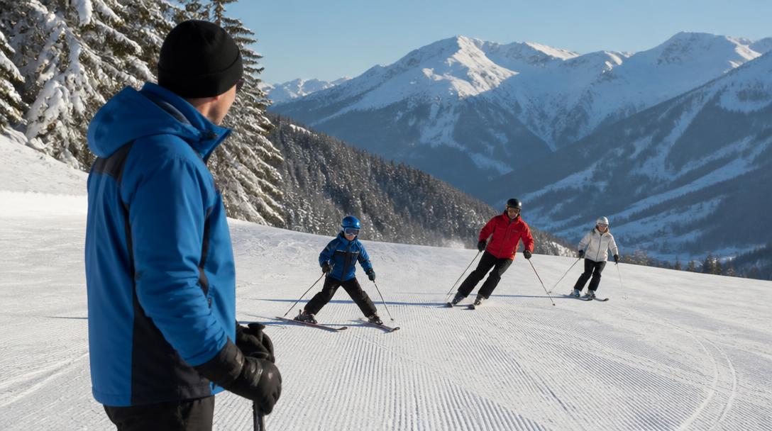 Skieurs illustrant différents niveaux de ski ESF
