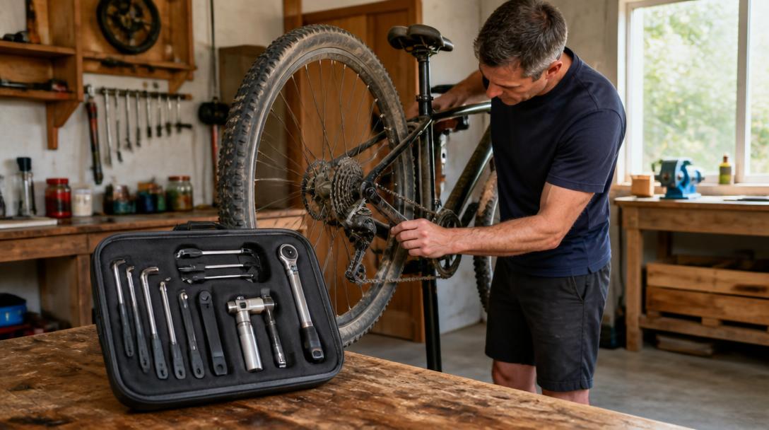 Outils pour le vélo sur établi avec transmission