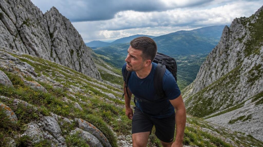 Montée raide vers un col de montagne