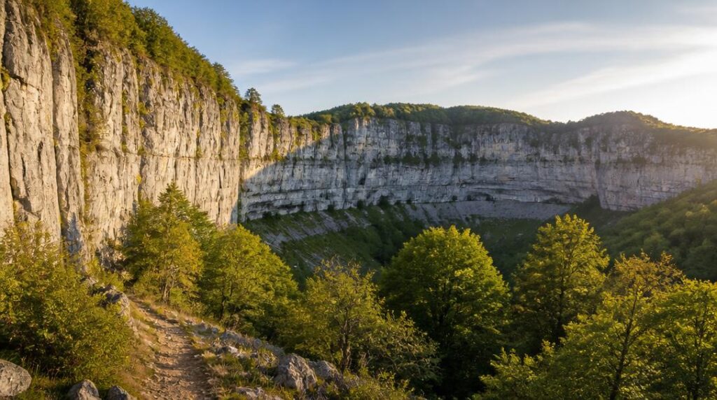 Falaises calcaires et sentier de randonnée sauvage