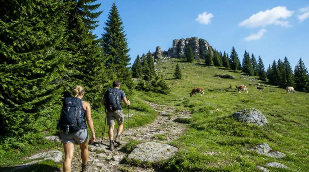 Sentier entre forêt et alpages du Vercors