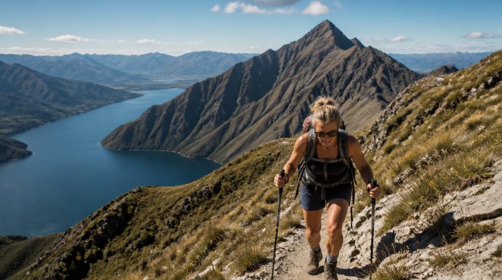 Randonnée sportive avec vue sur grand lac