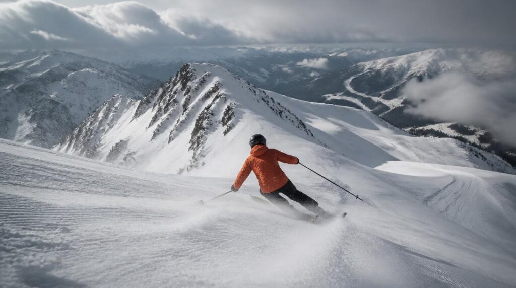 Skieur avancé sur une pente alpine sportive
