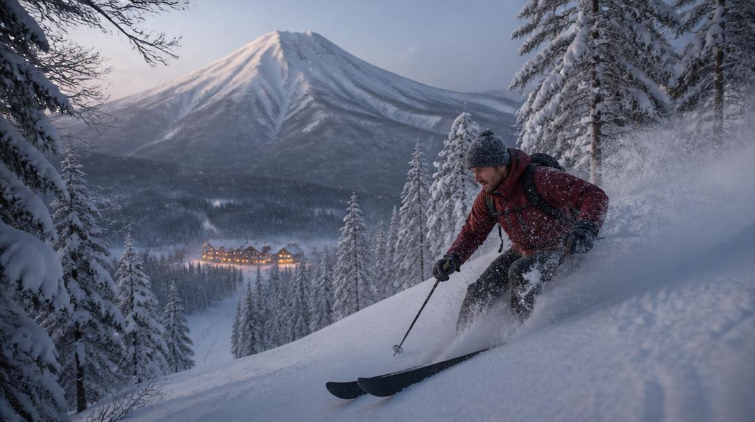 Skieur dans la poudreuse pour skier au Japon