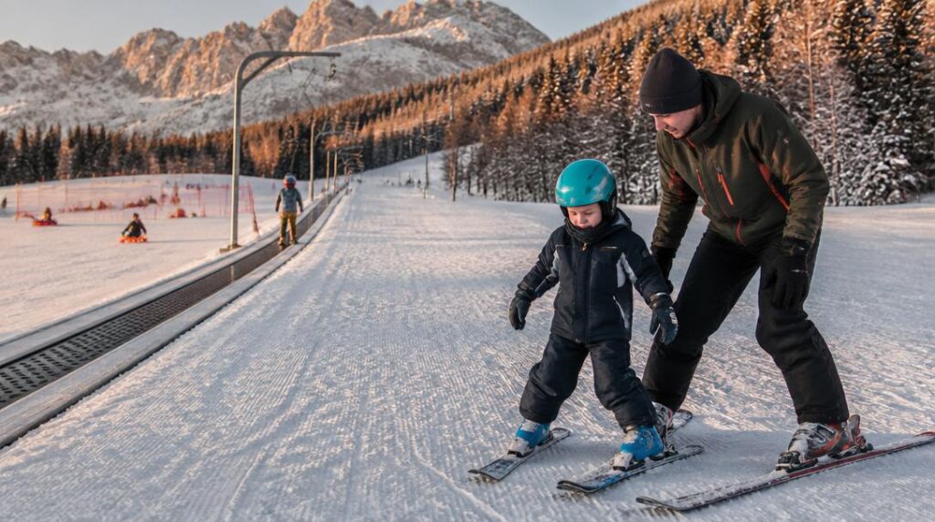 Famille dans un stade de neige en Haute-Corse