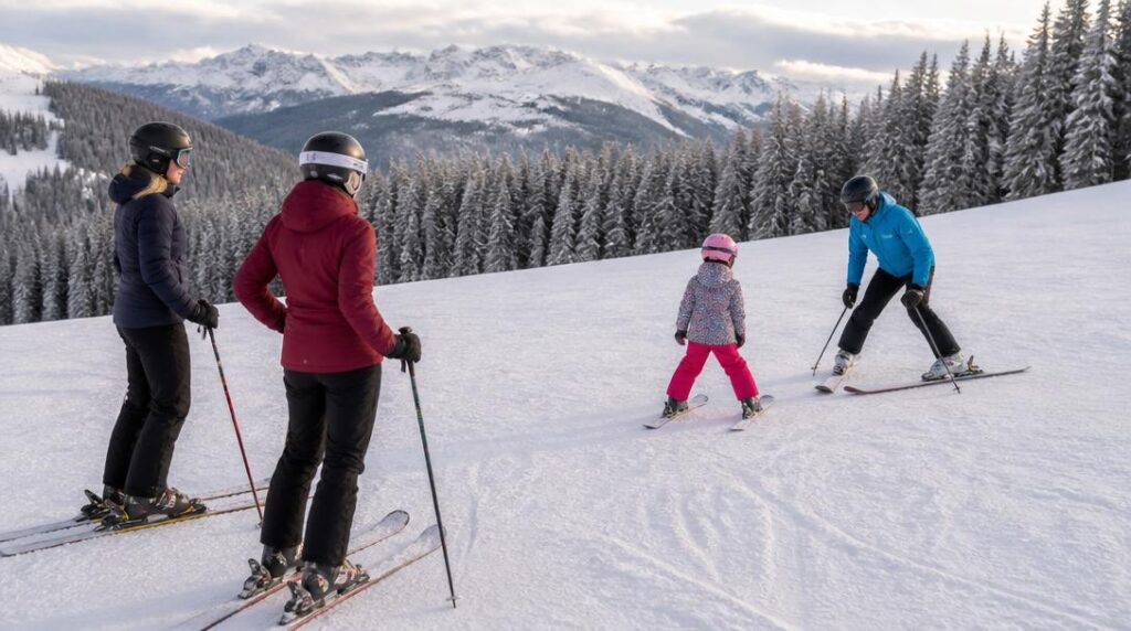 Famille sur pistes dans une station familiale près de Lyon