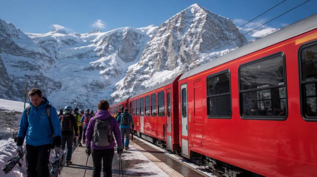 Train de montagne vers un domaine skiable