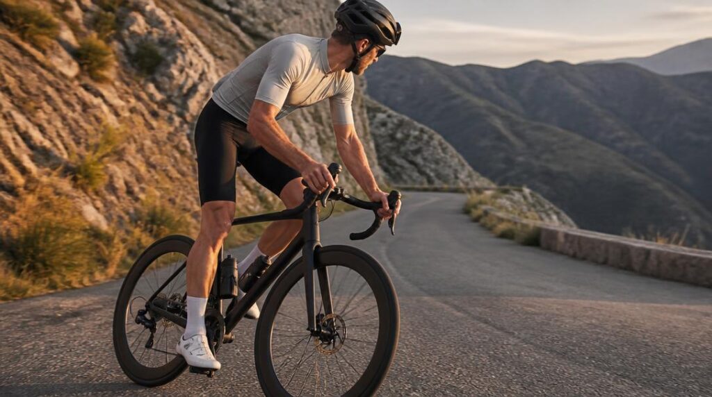 Vélo de grimpeur dans une longue ascension