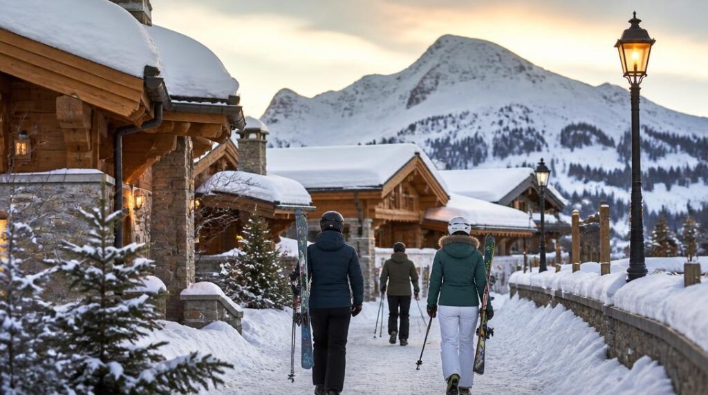 Village alpin raffiné sous la neige