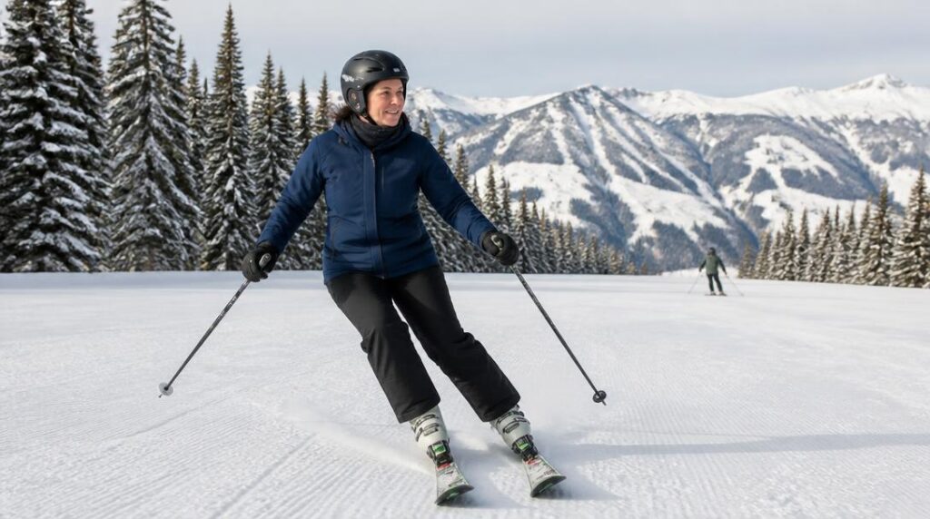 Virage ski débutant avec appui sur ski extérieur