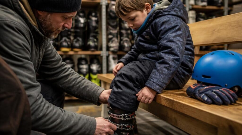 Chaussures ski enfant ajustées avec soin