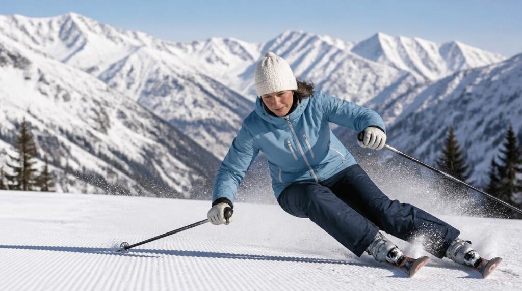 Skieur en glisse alpine sur piste