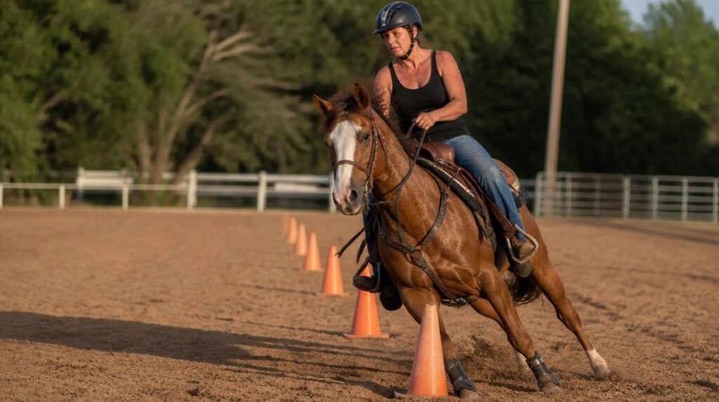 Cavalier en gymkhana entre des cônes