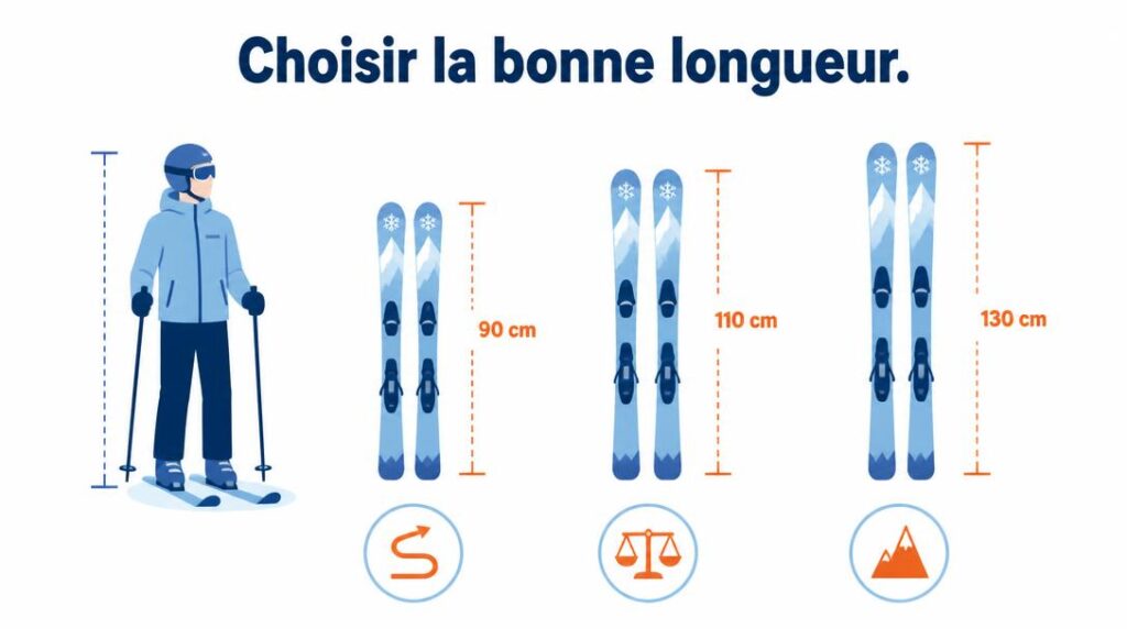Schéma des longueurs de skis courts de 90 à 130 cm