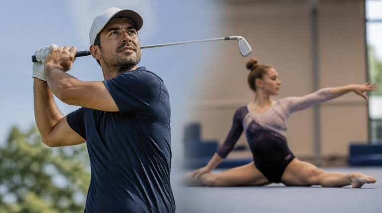 Golfeur et gymnaste illustrant les sports en G