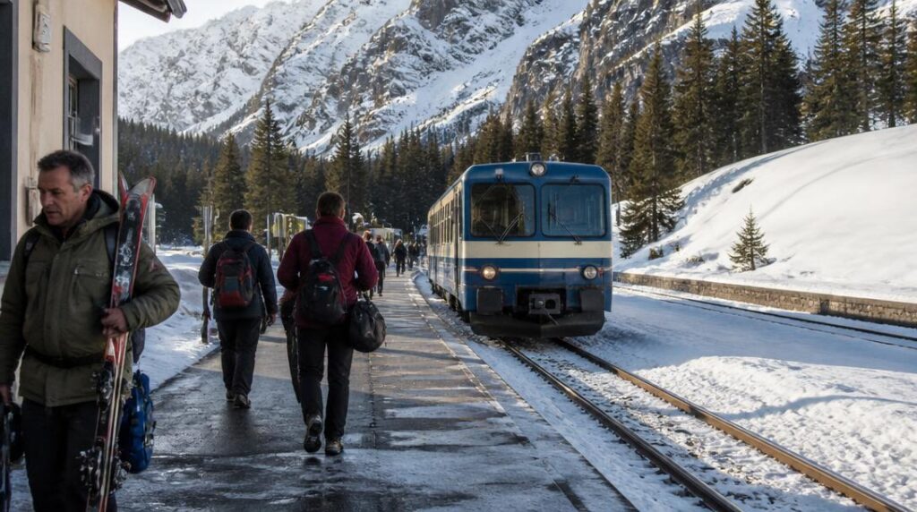Train arrivant près d’une station ski Cantal