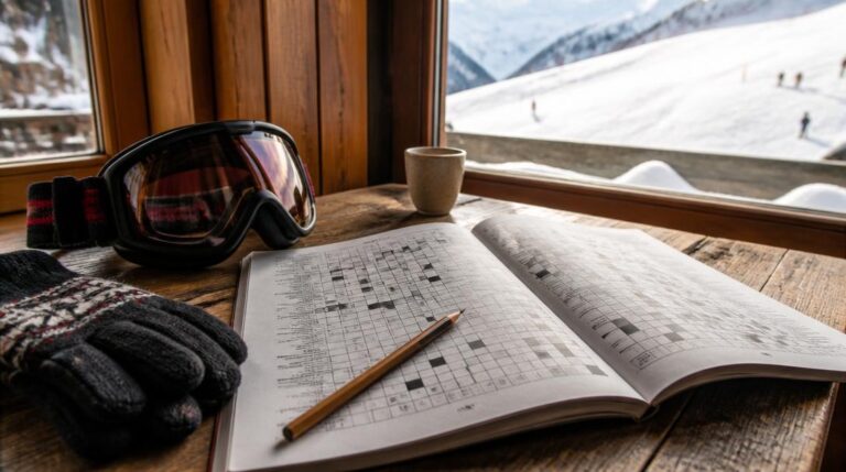 Grille de mots croisés sur un virage pour un skieur